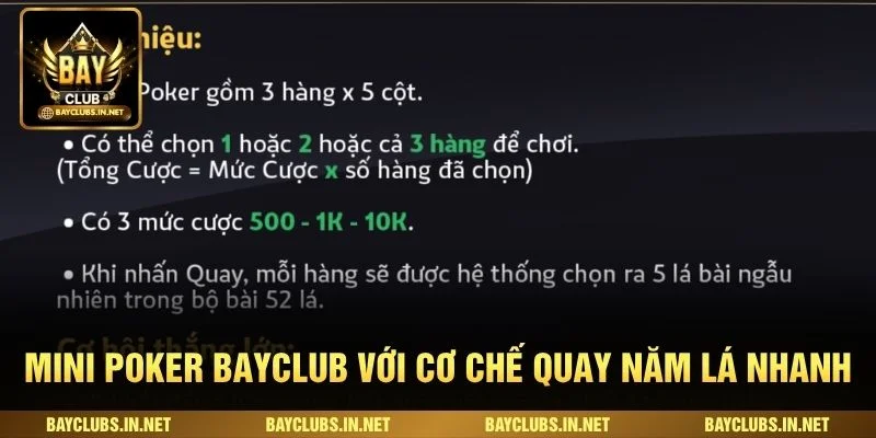 Mini Poker Bayclub: Luật Chơi, Bảng Thưởng Và Kinh Nghiệm 2 Mini Poker Bayclub với cơ chế quay năm lá nhanh